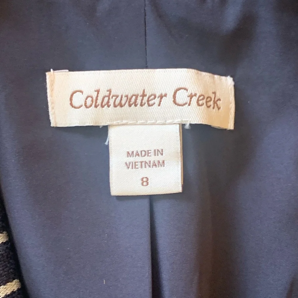 Coldwater Creek Blazer 8 Navy White Stripes 3/4 Sleeves One Button Jacket